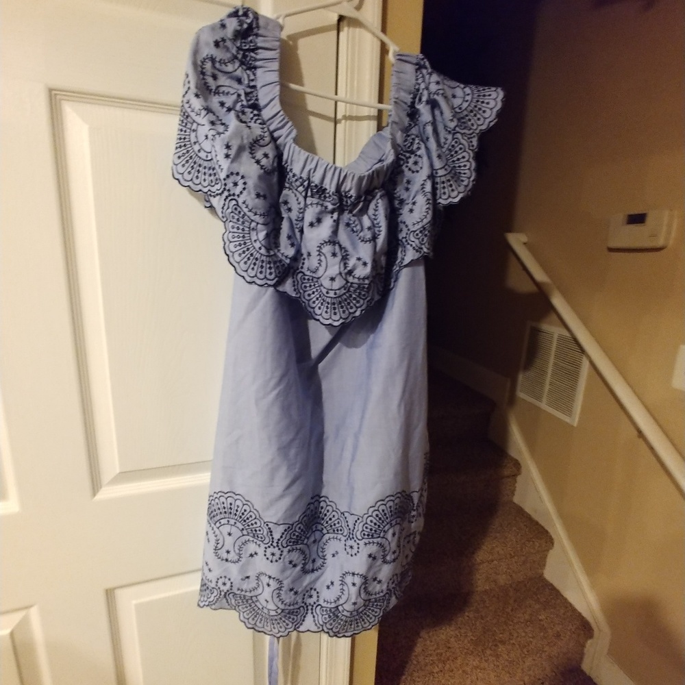 Blue and white dress with belt